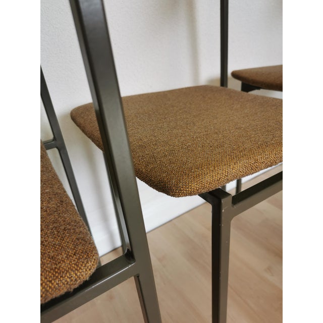 Vintage Industrial Black Metal School Chairs with Brown Fabric Seats, 1970s, Set of 4 For Sale - Image 15 of 18