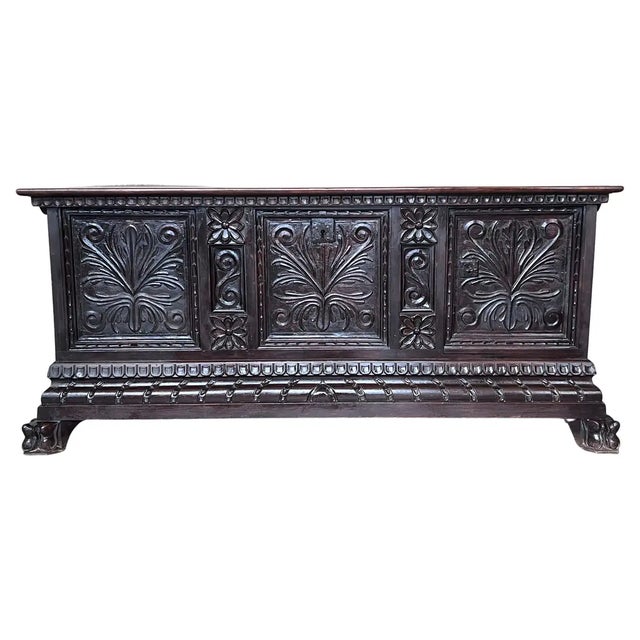 19th Century Italian Carved Cassone Trunk With Original Hardware For Sale - Image 13 of 13