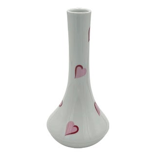 Mid 20th Century D. Porthault Paris Les Coeurs Pink Hearts Porcelain Bud Vase Limoges For Sale
