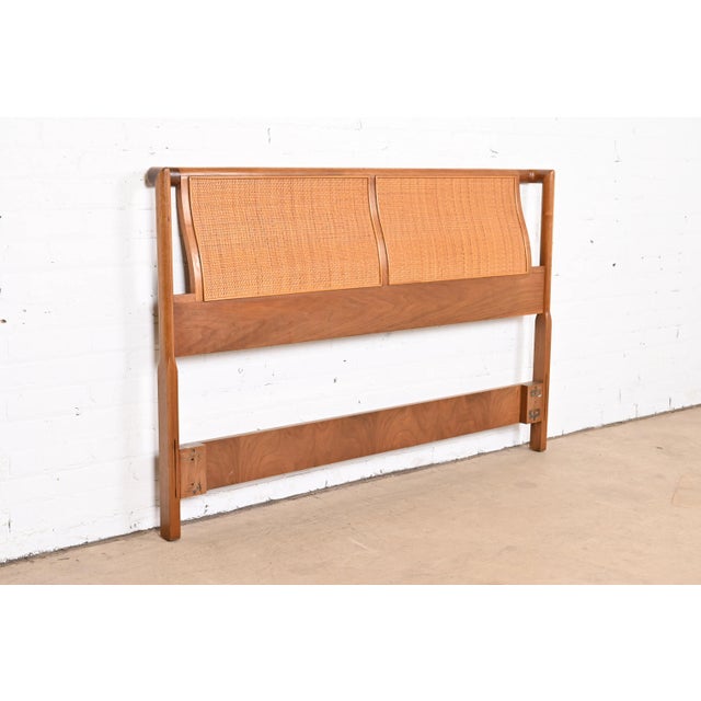 Drexel 1960s Barney Flagg for Drexel Parallel Walnut and Cane Full Size Headboard For Sale - Image 4 of 10