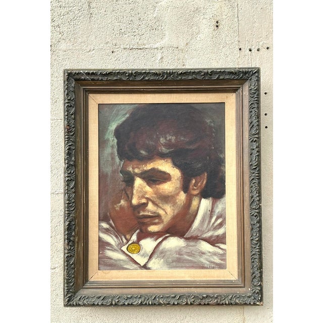 Mid 20th Century Vintage Portrait of Man Oil on Canvas Signed by the Artist For Sale - Image 5 of 12