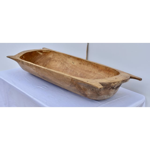 Rustic European Antique Hand-Hewn Fruitwood Trog or Dough Bowl For Sale - Image 3 of 6