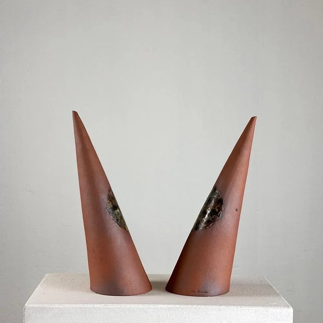 Exquisite Hand-Painted Ceramic Decorative Cones attributed to Giancarlo Scapin, 1970s, Set of 2 For Sale - Image 4 of 12