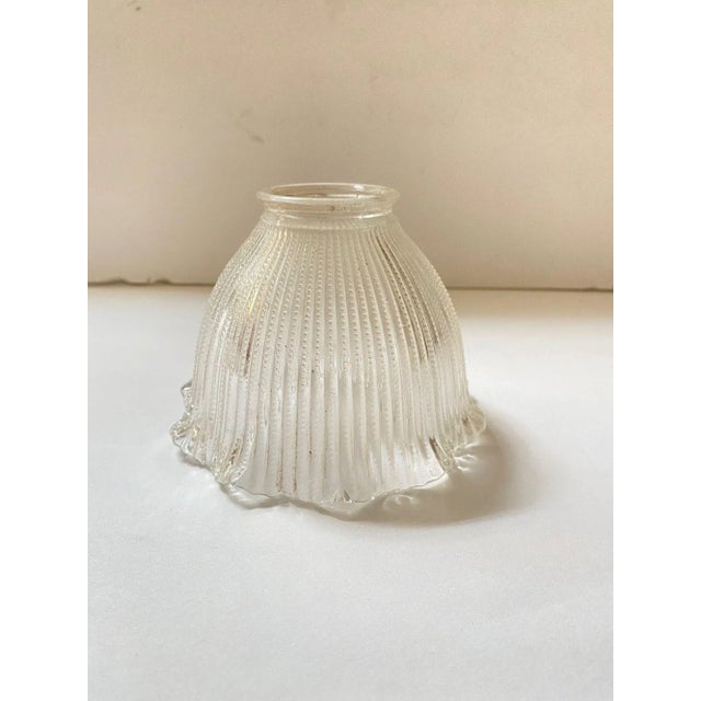 Industrial Vintage Fluted Bellflower Holophane Glass Dome Ruffle Glass Shades - a Pair For Sale - Image 3 of 9