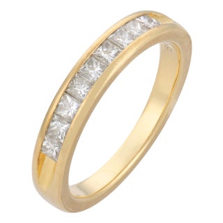 Vintage Diamond 18k Yellow Gold Half Eternity Band Ring, Size 6.5 For Sale
