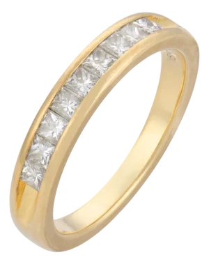 Vintage Diamond 18k Yellow Gold Half Eternity Band Ring, Size 6.5