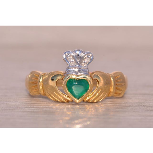 The Limerick: Irish Made and Designer Signed Claddagh Ring with Chalcedony and Diamonds For Sale - Image 4 of 11