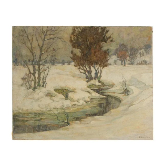 1930s "Snowy Creek" Winter Landscape Oil Painting by Richard Albitz For Sale - Image 12 of 12