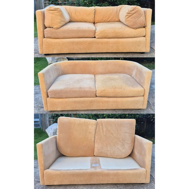 Pair of 1980s John Mascheroni for Swaim Postmodern Curved Back Playpen Style Love Seats For Sale - Image 12 of 16