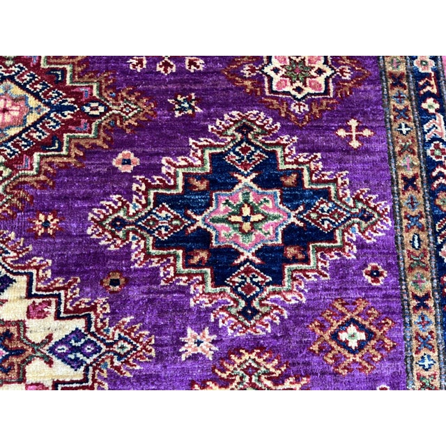 Purple and Pink Kazak Tribal Wool Rug - 5'1" X 6'7" For Sale - Image 10 of 13