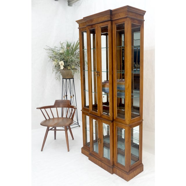 Brown Mid Century Burl Wood Glass 38" Wide 76" Tall Curio Display Cabinet Vitrine MINT For Sale - Image 8 of 9