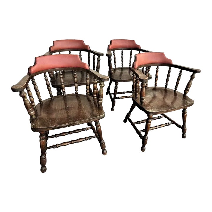 Vintage 1950s Oak Tavern Chairs by Buckstaff of Oshkosh Set of 4
