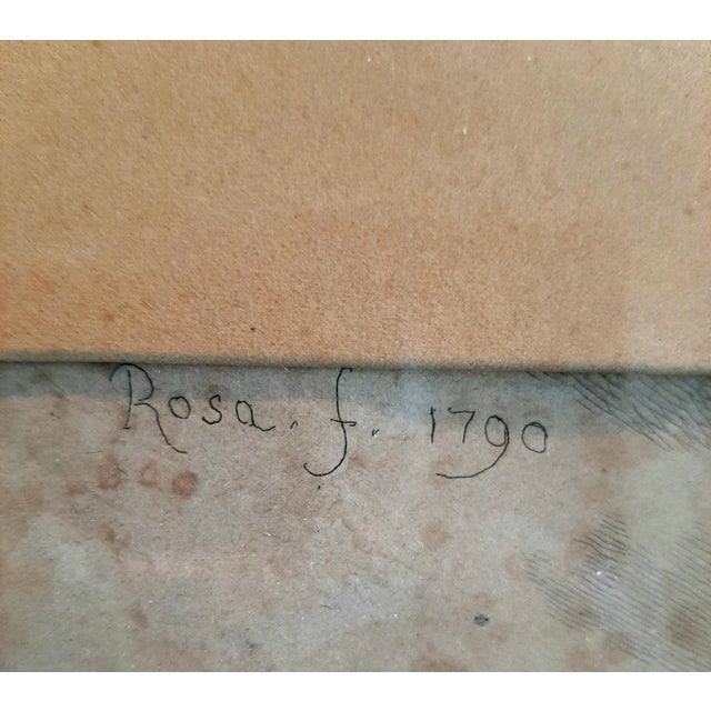 18th Century pen and ink drawing. Pastoral scene on paper. Signed in upper left Rosa F. 1790. In original frame wood with...