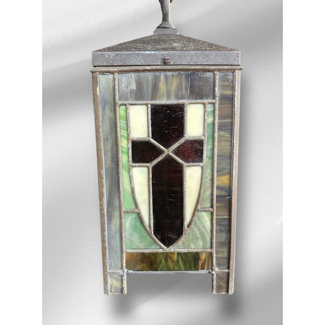 1910s Arts and Crafts Leaded Glass Chandelier For Sale - Image 10 of 10