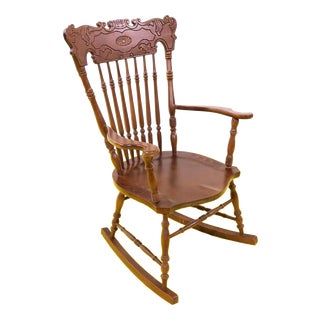 Wooden Rocking Chair with Turned Backrest Decoration For Sale