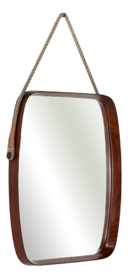 Vintage Rectangular Wooden Mirror, Italy, 1960s