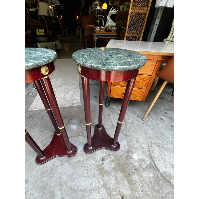 Vintage Pair of Green Stone Top Round Side Tables For Sale - Image 4 of 9