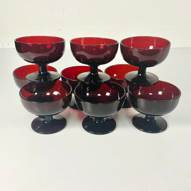1920s Antique Art Deco Boho Chic Hollywood Regency Ruby Red Champagne Coupes - Set of 9 For Sale - Image 4 of 12
