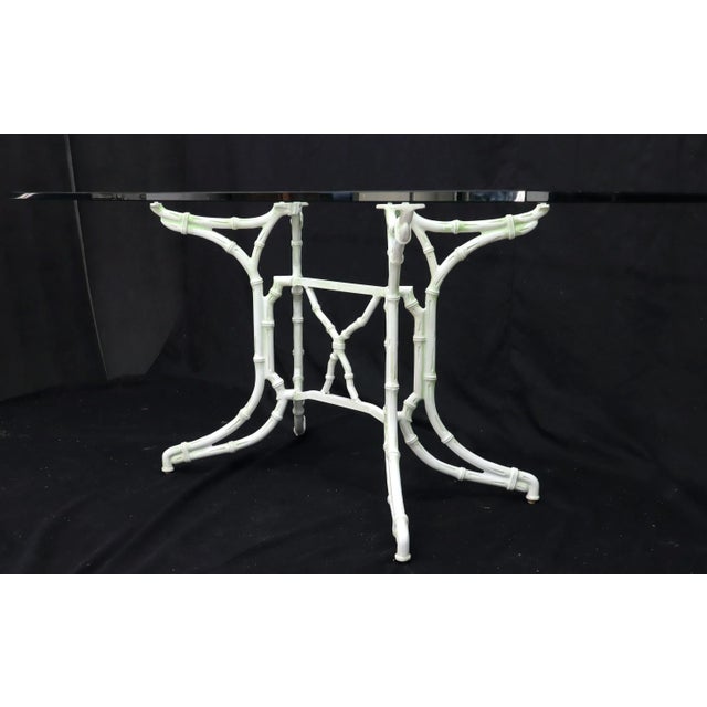Mid 20th Century Cast Aluminum Faux Bamboo Dining Table w/ 4 Matching Chairs Outdoors Green Vinyl For Sale - Image 5 of 13