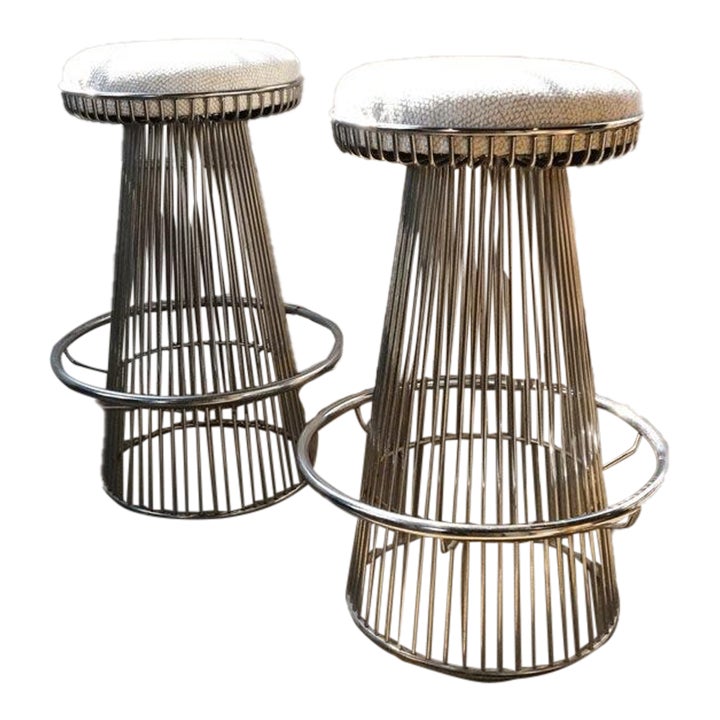 1960s Warren Platner Chrome Wire Bar Stools - Set of 2 | Chairish
