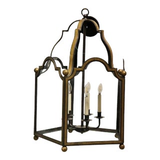 Large Gilded Wrought Iron 5 Sided Glazed 5 Light Chandelier Lantern For Sale