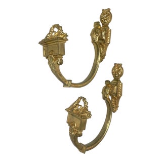 Antique Ornate Victorian Gold Dore Bronze Curtain Rod Holder Tiebacks Brackets For Sale
