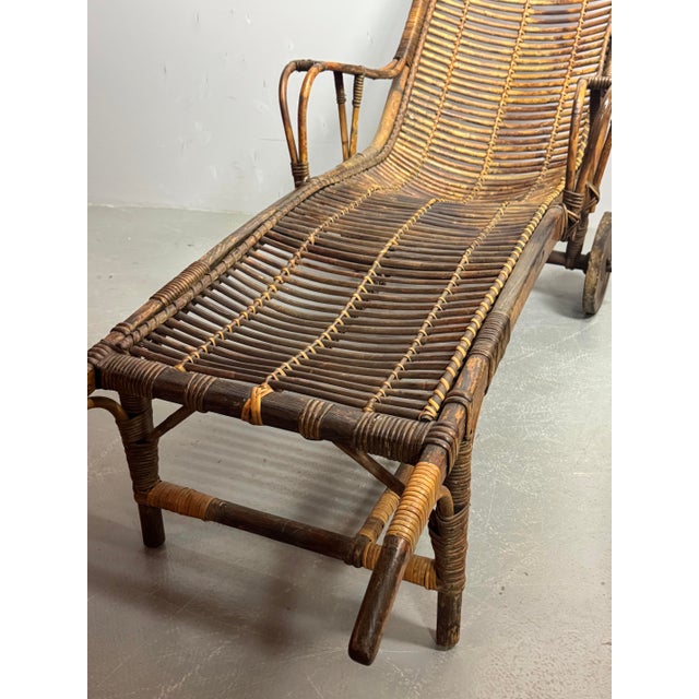 Mid-Century Modern Vintage Bamboo Wheeled Garden Lounge Chairs, 1930, Set of 2 For Sale - Image 3 of 13