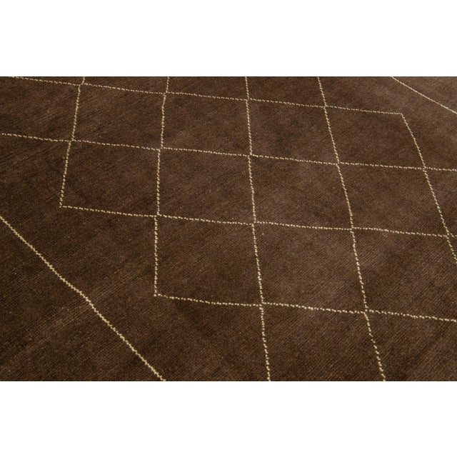 Brown Modern Moroccan Style Handmade Tribal Pattern Wool Rug For Sale In New York - Image 6 of 8