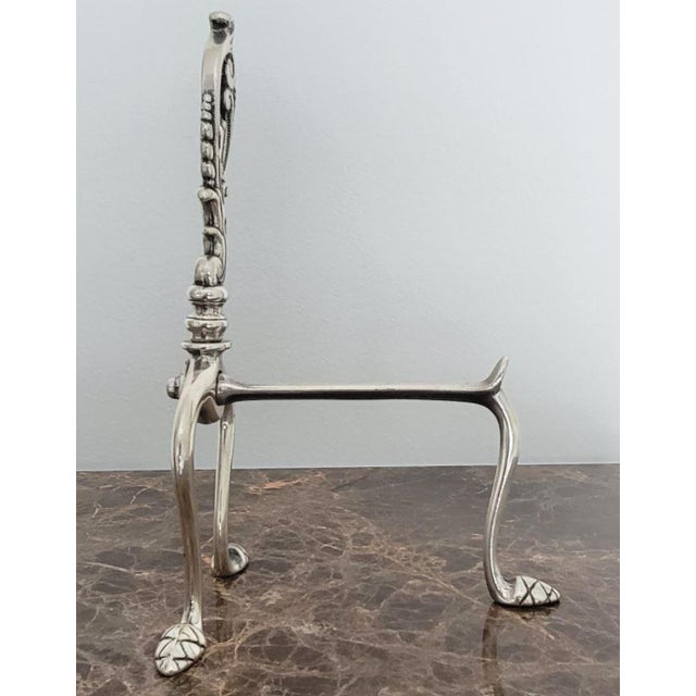 2000 - 2009 Pair of Brass Fireplace Andiron Set in Silver Antique Finish For Sale - Image 5 of 7