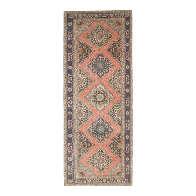 Vintage Turkish Oushak Handmade Wool Cotton Red Runner For Sale