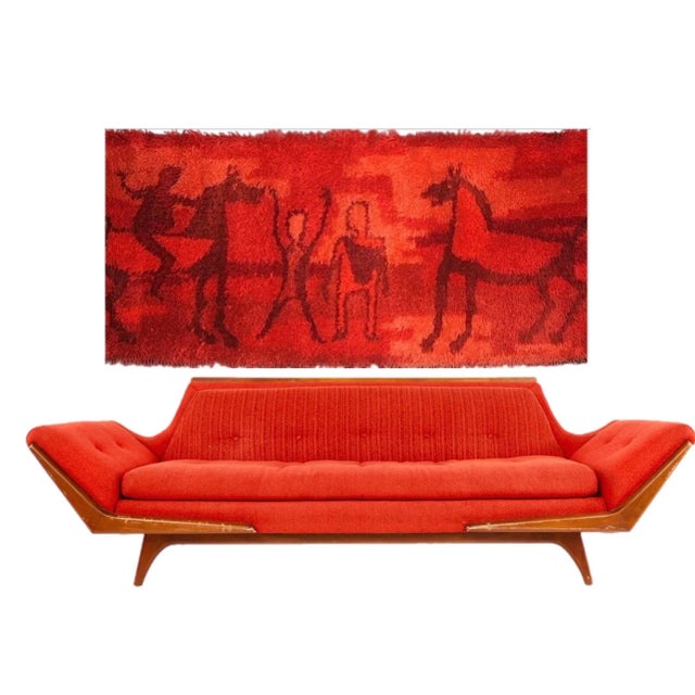 Extraordinary and very rare 1960's Mid Century Danish Modern Long Minimalist Etruscan Hoses and Riders Wool EGE Rug...