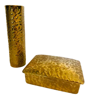 1970s 22 Kt Gold Ceramic Bud Vase and Trinket Box Vanity Set - 2 Pieces