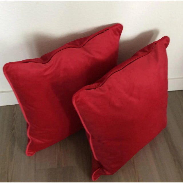 Contemporary Red Italian Velvet Pillows - Pair For Sale - Image 4 of 8