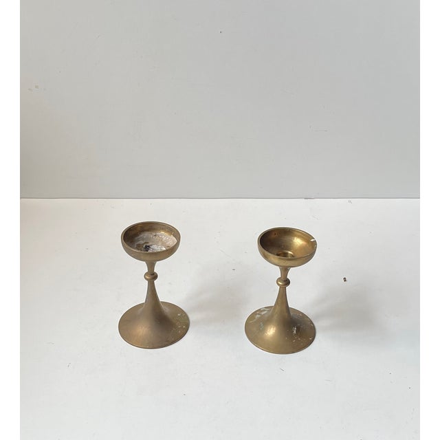 Mid-Century Modern Scandinavian Brass Candleholders, 1960s, Set of 2 For Sale - Image 4 of 8