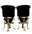 Black Glass Bell Shaped Jardiniere Urns on Designated Brass Stands With Ring Handles For Sale - Image 4 of 7