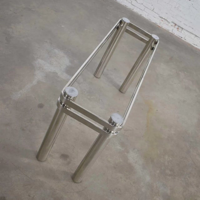 Modern Console Sofa Table Chrome Rectangle With Glass Top Style of Pace or Karl Springer For Sale - Image 10 of 13