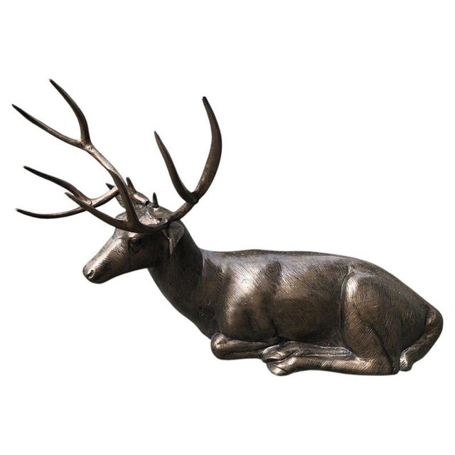 Large Life-Size Reclining Stag Garden Sculpture in Bronzed Cast Aluminium For Sale - Image 9 of 9