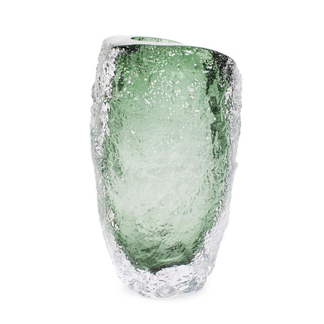 2020s Emerald Crystalized Glass Vase- Large For Sale - Image 5 of 11