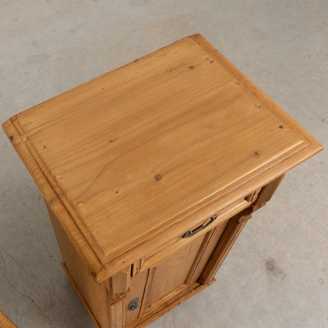 Late 19th Century Pair of Late 19th Century Hungarian Pine Tall Nightstands For Sale - Image 5 of 16