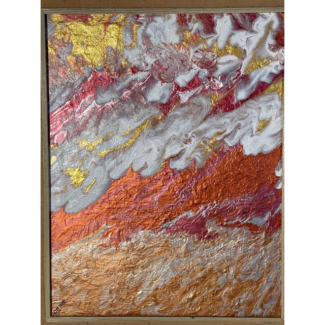 Abstract Painting on Canvas Three Shades of Gold Framed For Sale - Image 4 of 5