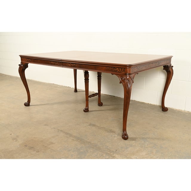Romweber Style Georgian Walnut and Burl Wood Extension Dining Table, Newly Refinished For Sale - Image 17 of 17