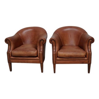 Vintage Dutch Cognac Colored Leather Club Chair, Set of 2 For Sale