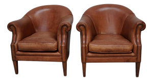 Vintage Dutch Cognac Colored Leather Club Chair, Set of 2