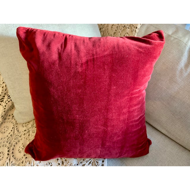 Pottery Barn Pottery Barn Flowers Bird Decorative Pillow Red Velvet Fabric Beaded 20” X 20” For Sale - Image 4 of 12