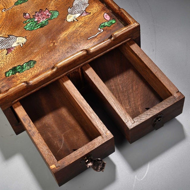 Vintage Huangyang Wood Tea Table Box With Mother of Pearl Inlay For Sale In Los Angeles - Image 6 of 10