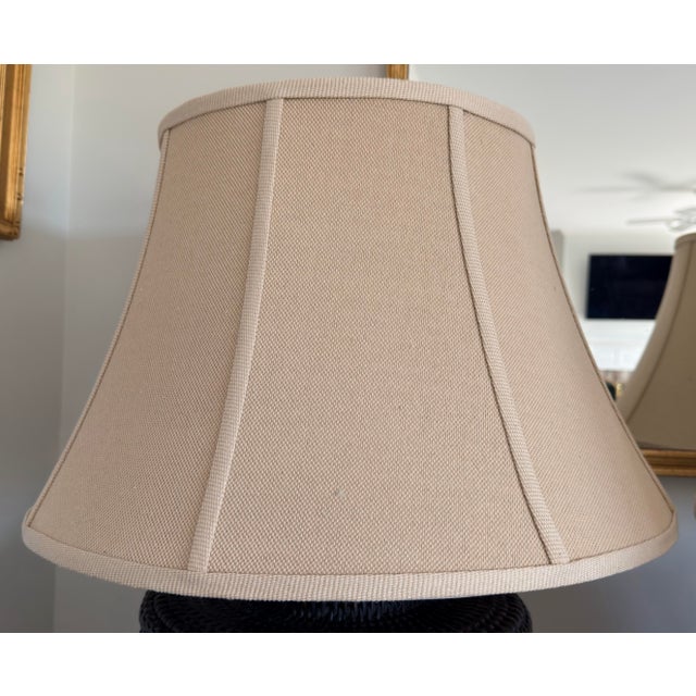 Wood 1990s Monumental Antique Rice Bin Woven Rattan Table Lamps by the Natural Light - a Pair For Sale - Image 7 of 12