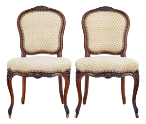 Antique Carved Walnut Side Chairs, 1870, Set of 2