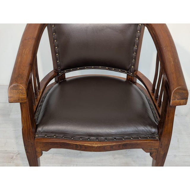 Brown Interwar Wooden Office Chair in Natural Leather, 1890s For Sale - Image 8 of 15