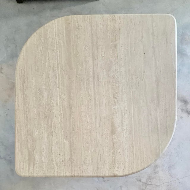 Stone Minimalist Postmodern "Teardrop" Travertine Marble Dining Table Fluted Carved Base (Italy) For Sale - Image 7 of 16