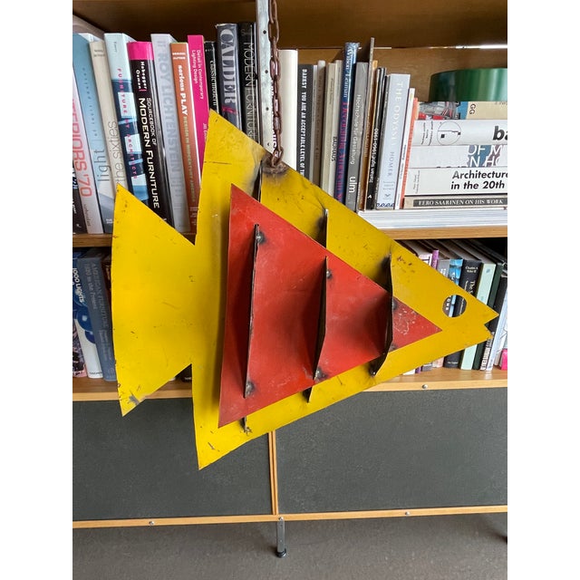 Metal 1970s Vintage Monumental Fish Metal Mobile Sculpture Calder Style Geometric Steel Brutalist For Sale - Image 7 of 12